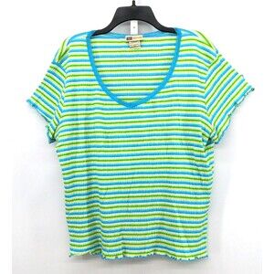 Faded Glory Shirt Womens Size XL Blue Green Striped Short Sleeve Pullover Top